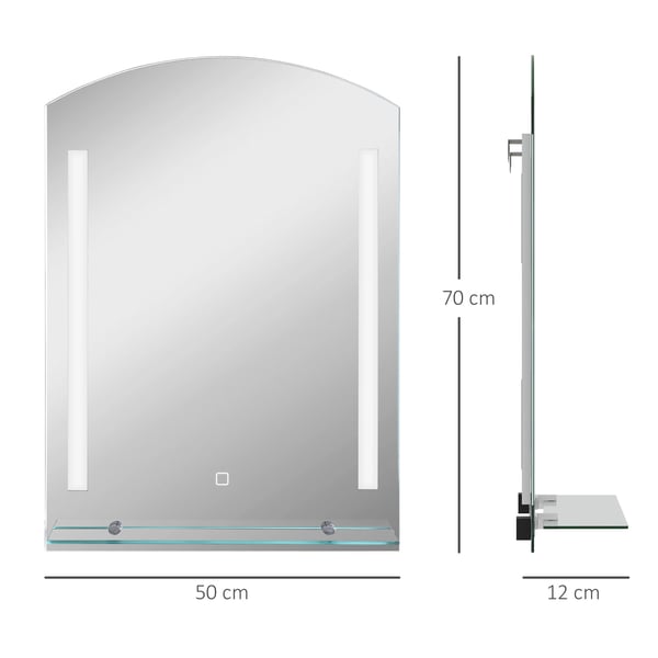Badrumsspegel - LED-spegel - 70×50 cm - Touchströmbrytare i silver - Montering krävs