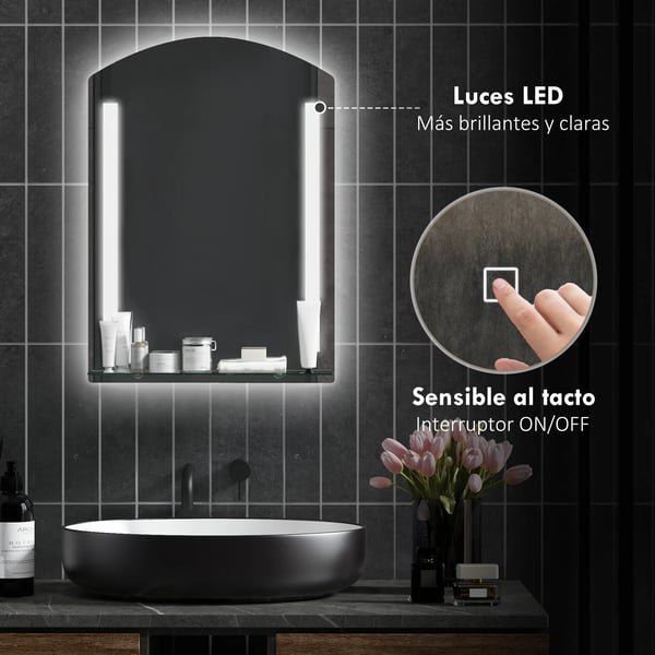 Badrumsspegel - LED-spegel - 70×50 cm - Touchströmbrytare i silver - Montering krävs
