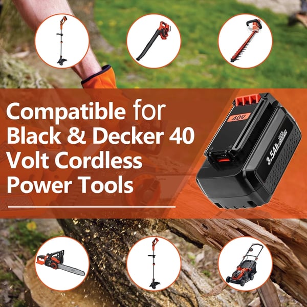 Black+Decker 40V erstatningsbatteri, Li-ion 18650 3000 mAh, kompatibel med LBXR36/BL20362/LBX2040, beige