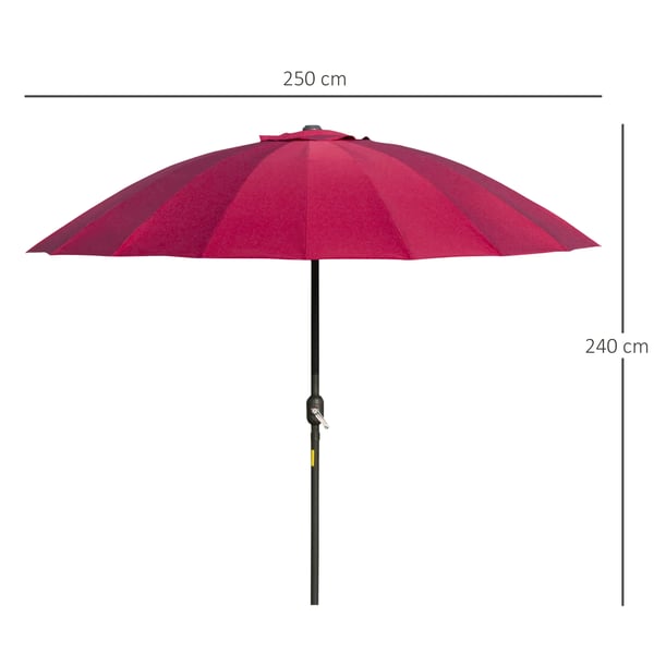 Parasoll - Terrassparasoll - Ø 250 cm - Lutningsbar - Utomhus - Montering - Bordeaux