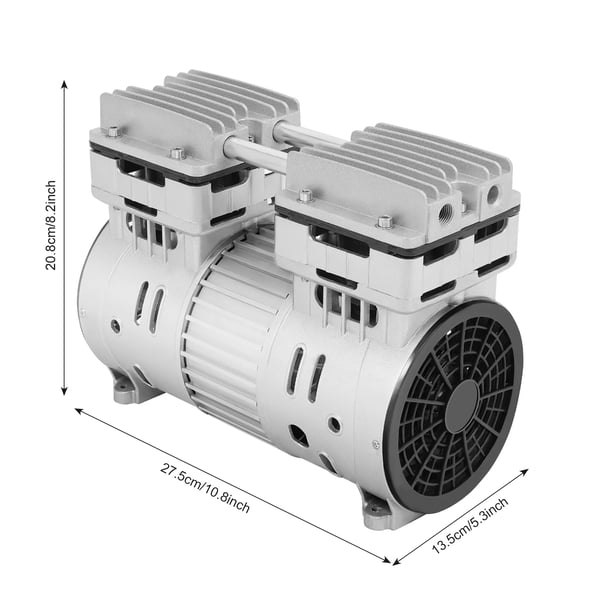 Oliefri luftkompressor, 750W/1HP, støjsvag, 8 bar, 145 l/min, 1400 rpm, 220V, grå