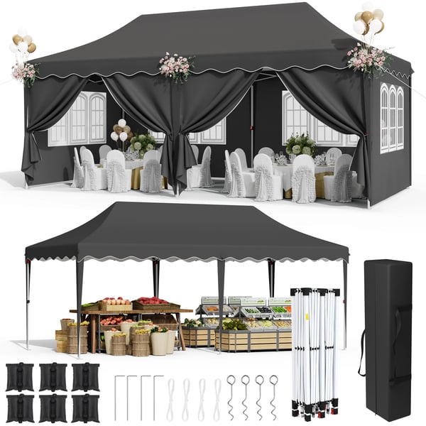 Paviljonki Juhlateltta 3x6 m - Pop up - Vedenpitävä - UV50+ - Kaikki sivuseinät - Alumiinirunko - HDPE, PU-pinnoite - Musta