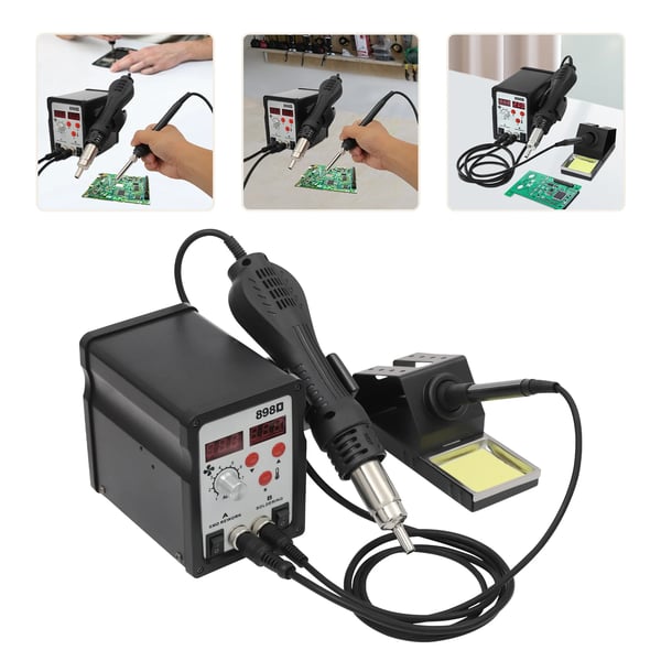 Af-lodningsstation 750W, 220V, justerbar temperatur, hukommelsesfunktion, 3 luftdyser, til lodning/aflodning, sort