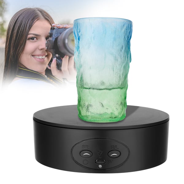 Sähköinen mini-kääntöpöytä 13 cm, 360°, USB-käyttöinen, automaattinen, valokuvaukseen ja koruille, valkoinen