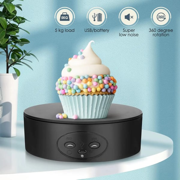 Sähköinen mini-kääntöpöytä 13 cm, 360°, USB-käyttöinen, automaattinen, valokuvaukseen ja koruille, valkoinen