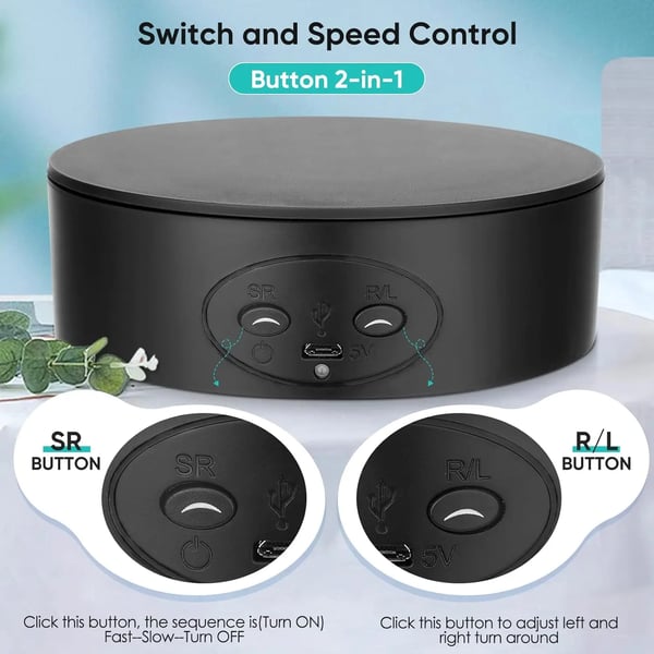 Sähköinen mini-kääntöpöytä 13 cm, 360°, USB-käyttöinen, automaattinen, valokuvaukseen ja koruille, valkoinen