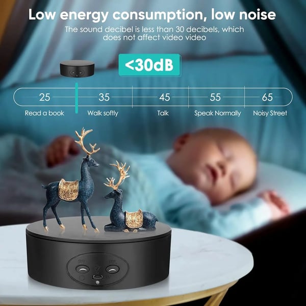 Sähköinen mini-kääntöpöytä 13 cm, 360°, USB-käyttöinen, automaattinen, valokuvaukseen ja koruille, valkoinen