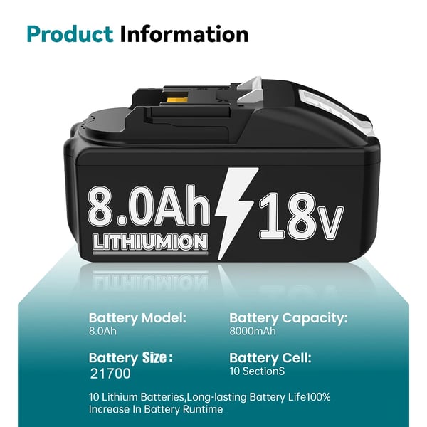 Batteri til Makita, 18V Li-ion erstatningsbatteri, pink, kompatibel med BL1830/BL1860B