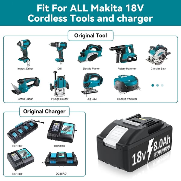 Batteri til Makita, 18V Li-ion erstatningsbatteri, pink, kompatibel med BL1830/BL1860B