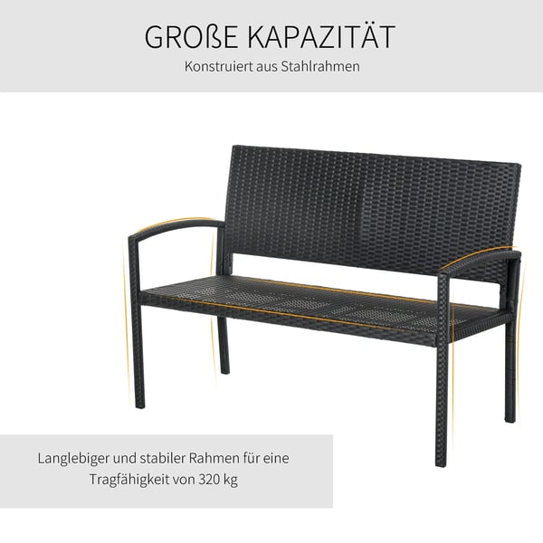 Polyrottinki puutarhapenkki - Ulkopenkki - Teräsrunko - Säänkestävä - Yksipuolinen - Käsinojilla - Helppo asennus - 122x60x85 cm - Laventeli
