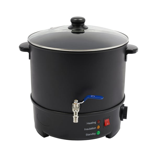Vokssmelter til lys - Elektrisk vokssmeltegryde - Kapacitet 10 l - Effekt 1000 W - Justerbar temperatur 50–100°C - Tappehane - EU 220–240 V - sort