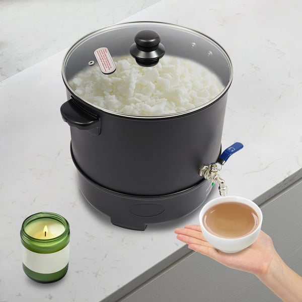 Vokssmelter til lys - Elektrisk vokssmeltegryde - Kapacitet 10 l - Effekt 1000 W - Justerbar temperatur 50–100°C - Tappehane - EU 220–240 V - sort