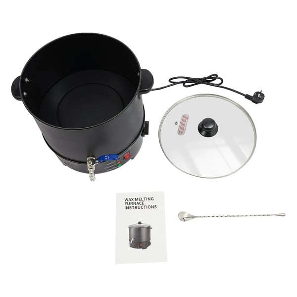 Vokssmelter til lys - Elektrisk vokssmeltegryde - Kapacitet 10 l - Effekt 1000 W - Justerbar temperatur 50–100°C - Tappehane - EU 220–240 V - sort