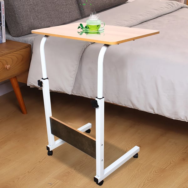 Kontorsskrivebord, højdejusterbart computerbord, drejehjul, træ, mørk khaki