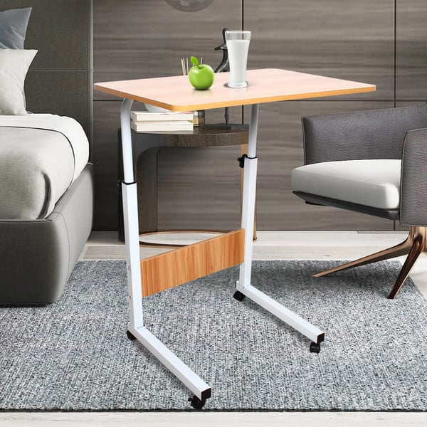 Kontorsskrivebord, højdejusterbart computerbord, drejehjul, træ, mørk khaki