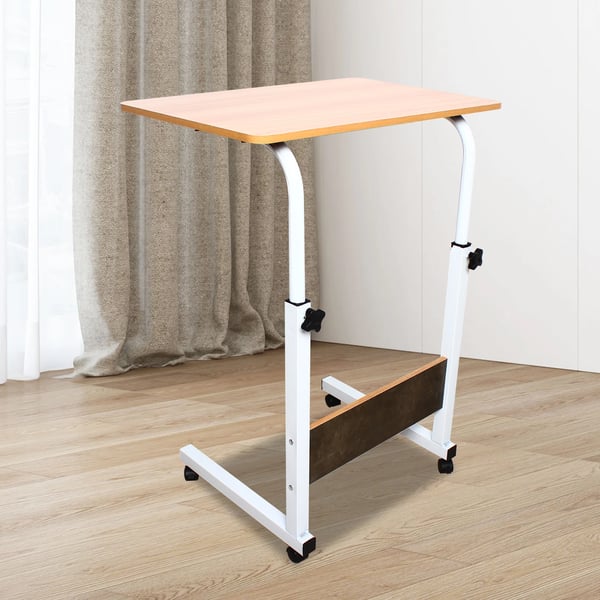 Kontorsskrivebord, højdejusterbart computerbord, drejehjul, træ, mørk khaki