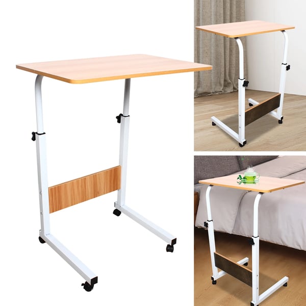 Kontorsskrivebord, højdejusterbart computerbord, drejehjul, træ, mørk khaki