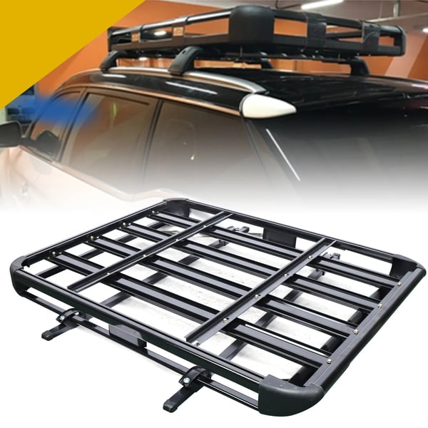 Kattoteline - Kattokori autoon/SUV - Yleismalli - Yksitasoinen - Kevyt alumiini - Poikkitangot mukana - 127×97 cm - Musta