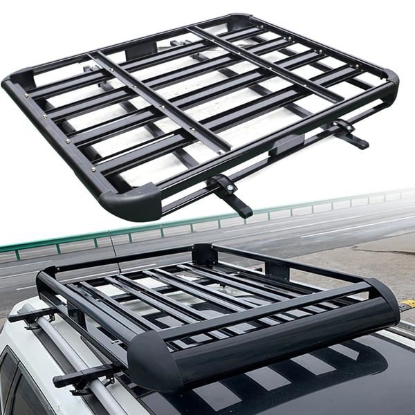 Kattoteline - Kattokori autoon/SUV - Yleismalli - Yksitasoinen - Kevyt alumiini - Poikkitangot mukana - 127×97 cm - Musta