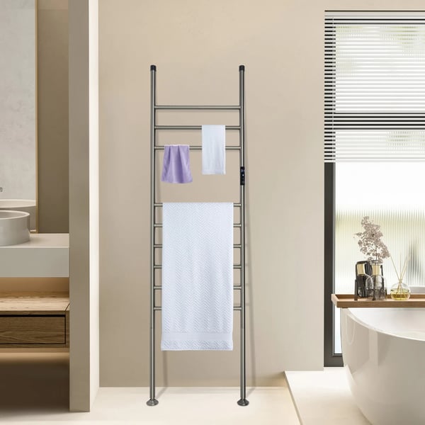 Sähköinen pyyhekuivain ja -lämmitin - Lattiamalli - Vedenpitävä, Ruostumaton teräs, 220V EU-pistoke, 42,5×160 cm, Max 15 kg - Gunmetal-harmaa