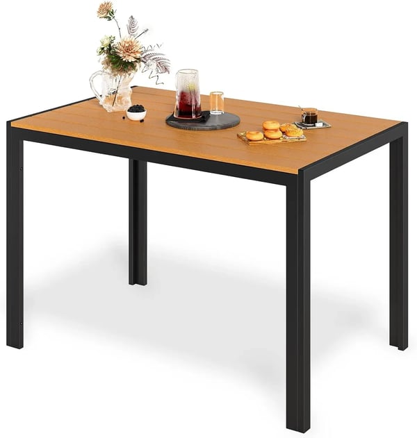 Ulkoruokapöytä - Alumiininen puutarhapöytä - 110×70×73 cm - 9,5×7 cm puusäleet - 6 hengelle - Säänkestävä - Ruusunpunainen