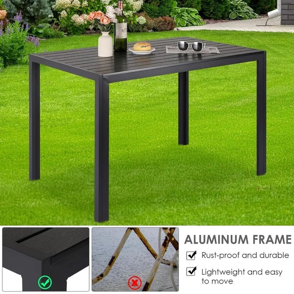 Ulkoruokapöytä - Puutarhapöytä alumiinia - Suorakaide 110x70x73 cm - Rimoitettu kansi 9,5x7 cm - 6 hengelle - Musta