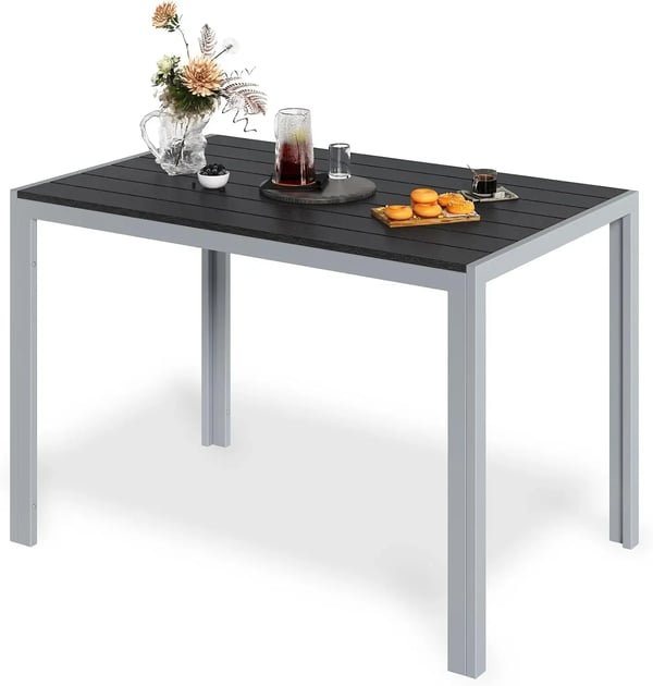 Puutarhapöytä - Ulkoruokapöytä - Alumiinirunko - Rimakansi 9,5×7 cm - 110×70×73 cm - 6 hengelle - Harmaa