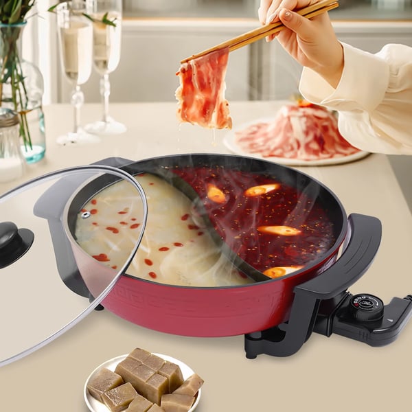 Mandarin Duck -hotpot-pata, kaksiosainen 6 l yin-yang-väliseinällä, tumma khaki, kiinalainen fondue kotiin ja juhliin