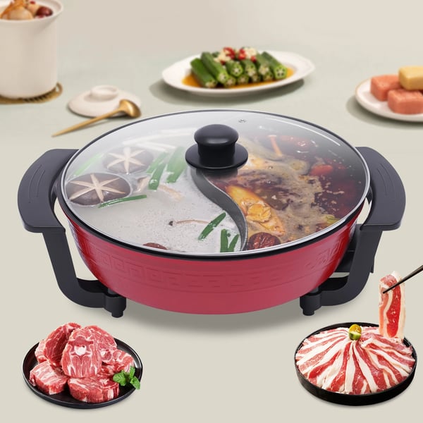 Mandarin Duck -hotpot-pata, kaksiosainen 6 l yin-yang-väliseinällä, tumma khaki, kiinalainen fondue kotiin ja juhliin