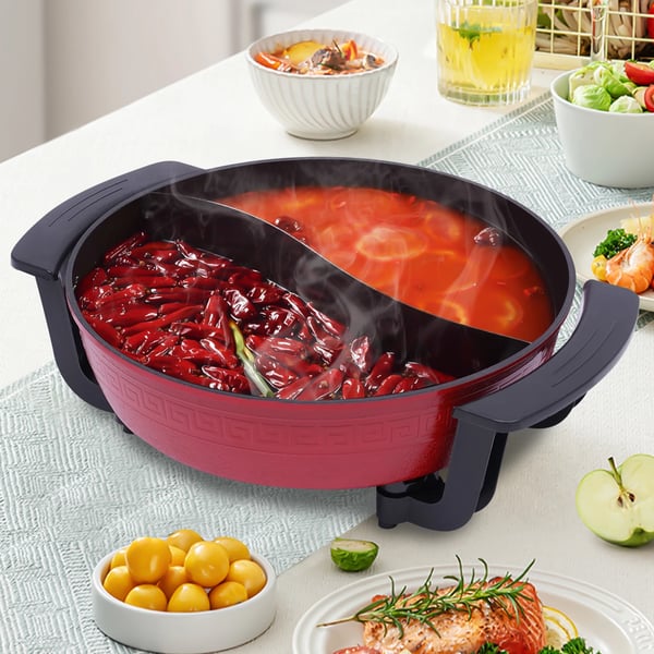 Mandarin Duck -hotpot-pata, kaksiosainen 6 l yin-yang-väliseinällä, tumma khaki, kiinalainen fondue kotiin ja juhliin