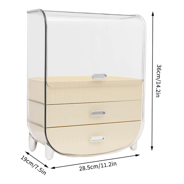 Makeup- og kosmetik opbevaring - Opbevaringsboks med låg - 2 skuffer - PET - 28,5×19×36 cm - Åbning 28,5×21,5 cm - Hvid