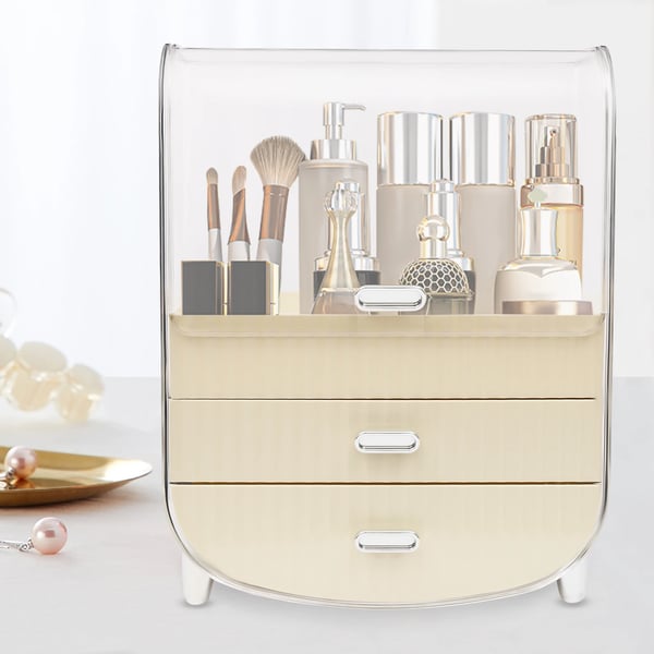 Makeup- og kosmetik opbevaring - Opbevaringsboks med låg - 2 skuffer - PET - 28,5×19×36 cm - Åbning 28,5×21,5 cm - Hvid