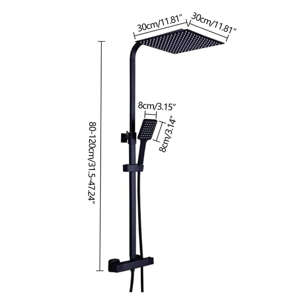 Brusesystem til badeværelset - Regnbrusersæt - Regnbruser 30 x 30 cm - Håndbruser - Justerbar brusestang - Rustfrit stål - Sort