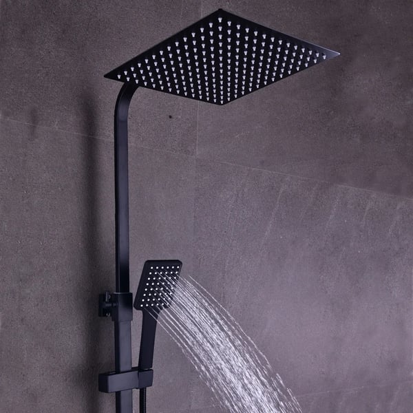 Brusesystem til badeværelset - Regnbrusersæt - Regnbruser 30 x 30 cm - Håndbruser - Justerbar brusestang - Rustfrit stål - Sort