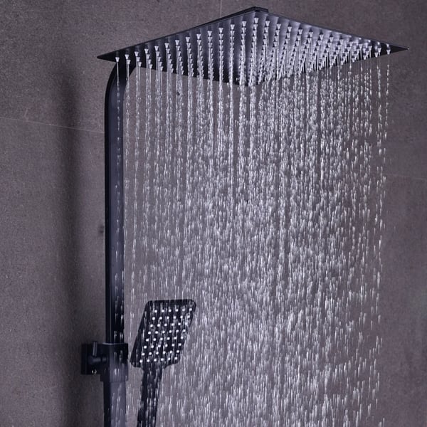 Brusesystem til badeværelset - Regnbrusersæt - Regnbruser 30 x 30 cm - Håndbruser - Justerbar brusestang - Rustfrit stål - Sort