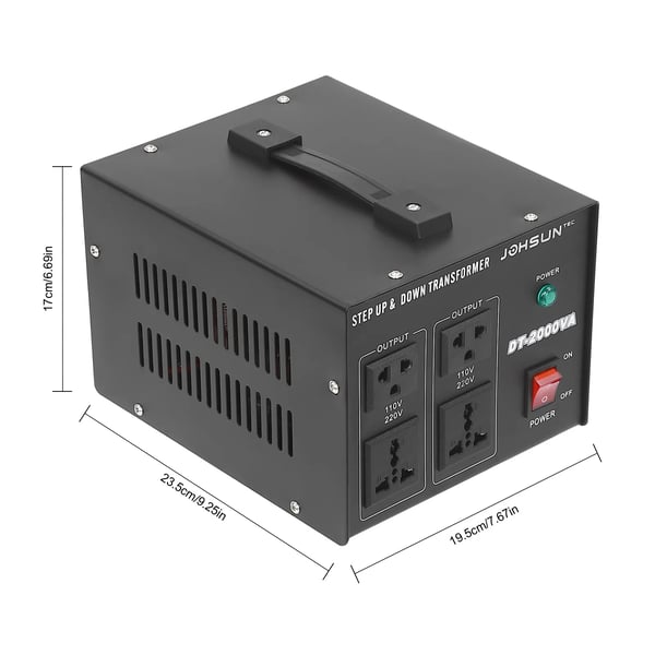 Jännitemuunnin - Step Up/Down -muuntaja DT-2000VA - 110V↔220V - 2000 W - Raskaaseen käyttöön - Musta
