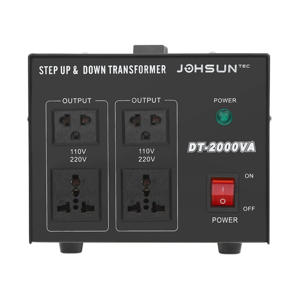Jännitemuunnin - Step Up/Down -muuntaja DT-2000VA - 110V↔220V - 2000 W - Raskaaseen käyttöön - Musta
