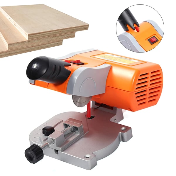 Mini bordsav - Bordrundsav - Effekt 90 W - Gæringssnit 45° - Klinge 5 cm 100T - Snitdybde 1,2 cm - Spænding 110–220 V - Orange/Sort