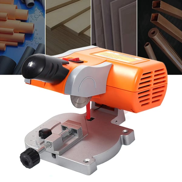 Mini bordsav - Bordrundsav - Effekt 90 W - Gæringssnit 45° - Klinge 5 cm 100T - Snitdybde 1,2 cm - Spænding 110–220 V - Orange/Sort