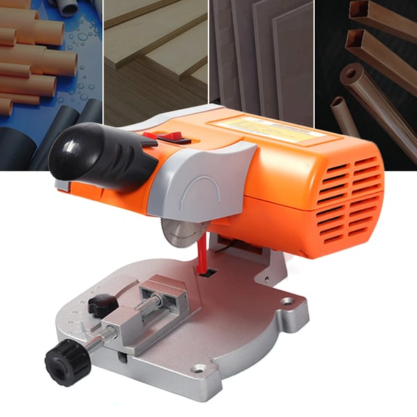 Mini bordsav - Bordrundsav - Effekt 90 W - Gæringssnit 45° - Klinge 5 cm 100T - Snitdybde 1,2 cm - Spænding 110–220 V - Orange/Sort