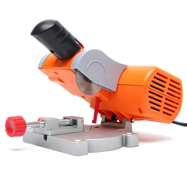 Mini bordsav - Bordrundsav - Effekt 90 W - Gæringssnit 45° - Klinge 5 cm 100T - Snitdybde 1,2 cm - Spænding 110–220 V - Orange/Sort