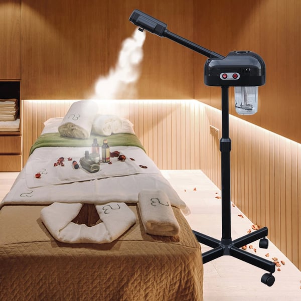 Ansigtsdamper - Professionel damper - EU-stik - Effekt 800 W - Tank 750 ml - Nano-damp - Damptid 30–50 min - Justerbar højde 30–40 cm - Mørkeblå