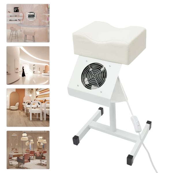 Pedicure Fodstøtte - Fodpleje Stativ - Med Neglestøvsuger - Justerbar Højde 48–68 cm - H-formet Base - Metal - Belastning 10 kg - Hvid