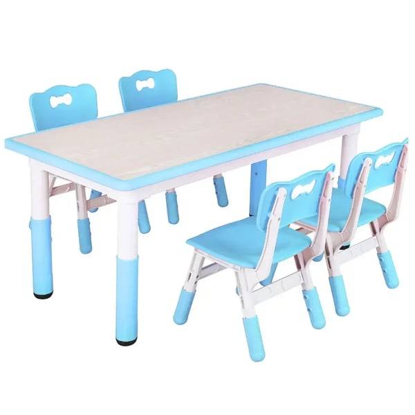 Barnbord och 4 stolar - Aktivitetsbord-set - Höj- och sänkbart - 120x60 cm - Plast/träkomposit - Enkel montering - Blå