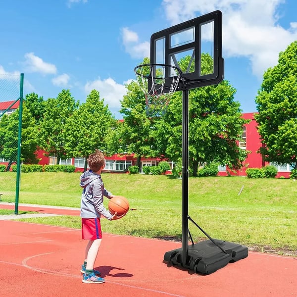 Basketkurv - Transportabel Stander med Hjul - Højdejusterbar 230–304 cm - Fyldbar Base med Vand/Sand - Til Børn og Voksne - Inde/Ude - Hvid