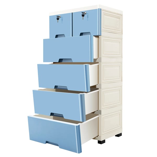 Plastkommode - Kommode Med 5 Skuffer - Mål 102×50×35 cm - Moderne Design - Samling Påkrævet - Blå