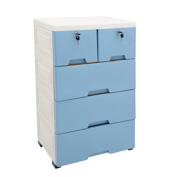 Plastkommode - Kommode Med 5 Skuffer - Mål 102×50×35 cm - Moderne Design - Samling Påkrævet - Blå