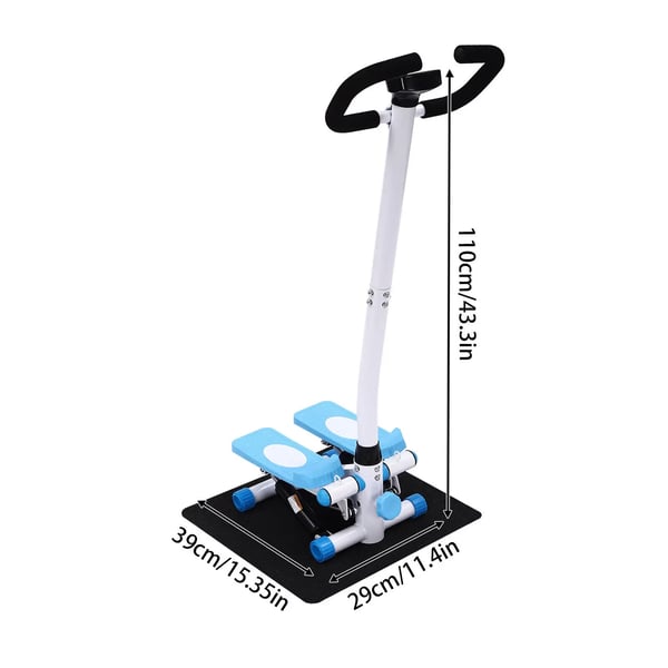 Fitness Stepper - Stepper Med Håndtag - Modstandsbånd 90 cm - Max 150 kg - 29×39×110 cm - Stålramme - Blå/Hvid