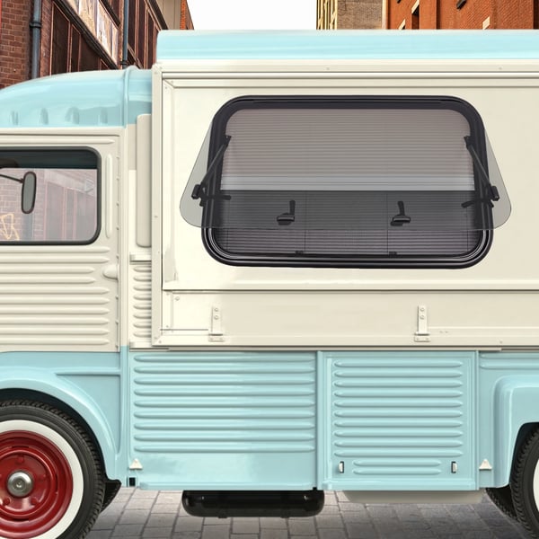 Autocamper/Caravan Vindue - Udslående - 90 x 55 cm - Med mørklægning & myggenet - Exit-vindue til trailer/van - Sort