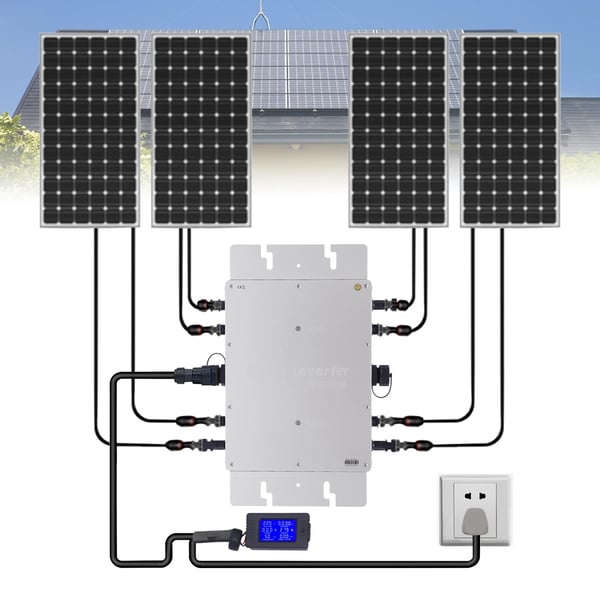 Solcelle-mikroinverter, 1200W IP65 vandtæt nettilsluttet, blå, til 30V/36V solpaneler